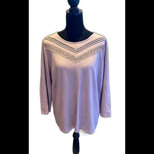 Liz Claiborne Blouse Plus Sz XXL Blush Pink Top Soft Stretchy 3/4 Sleeve  Lace